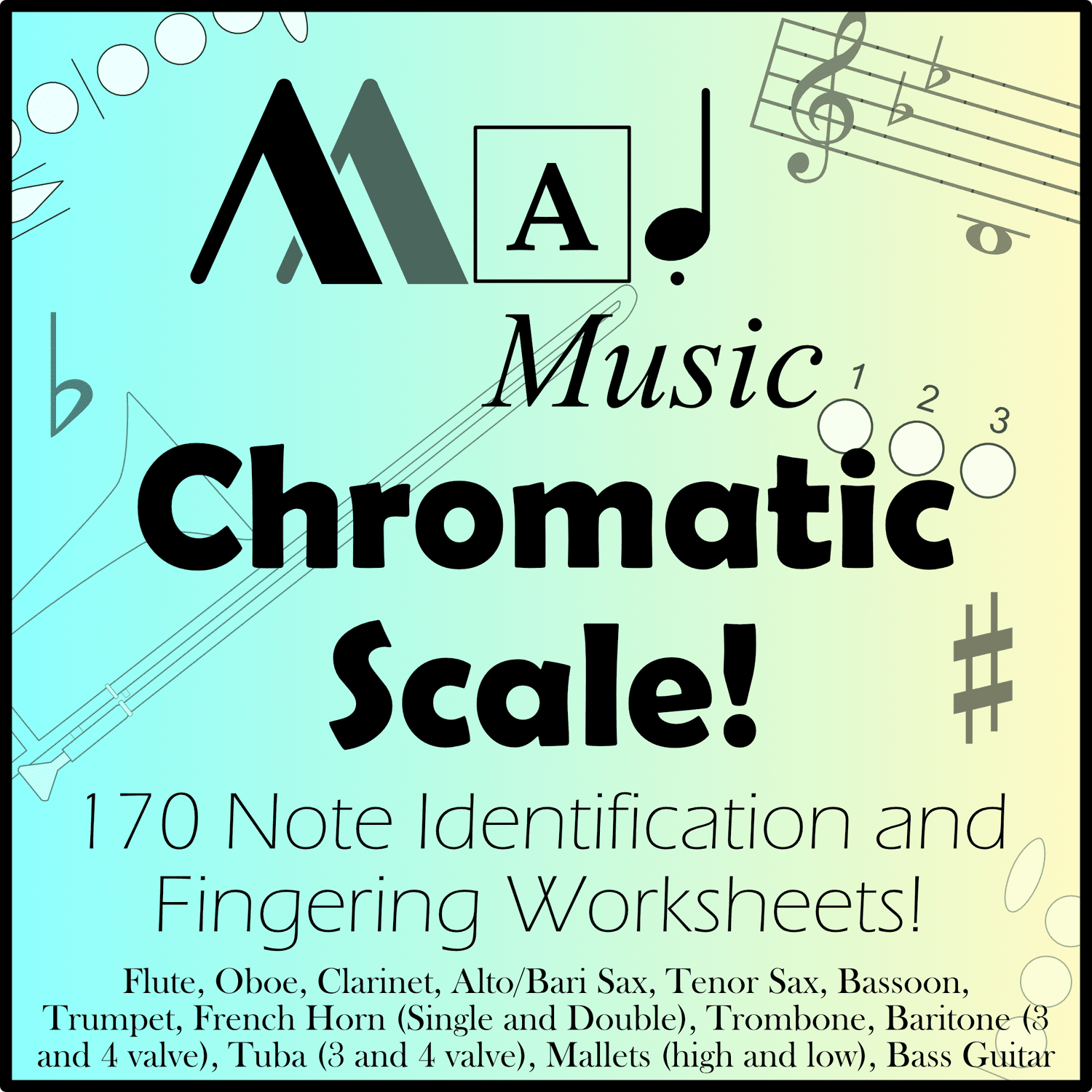 Chromatic Scale Lv. 1! "Mad Music":Full Band Bundle! 170 Worksheets w/Fingerings