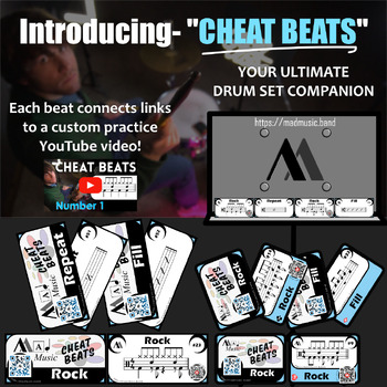 Cheat Beats - 52 drum set beat and fill notecards with connected videos!